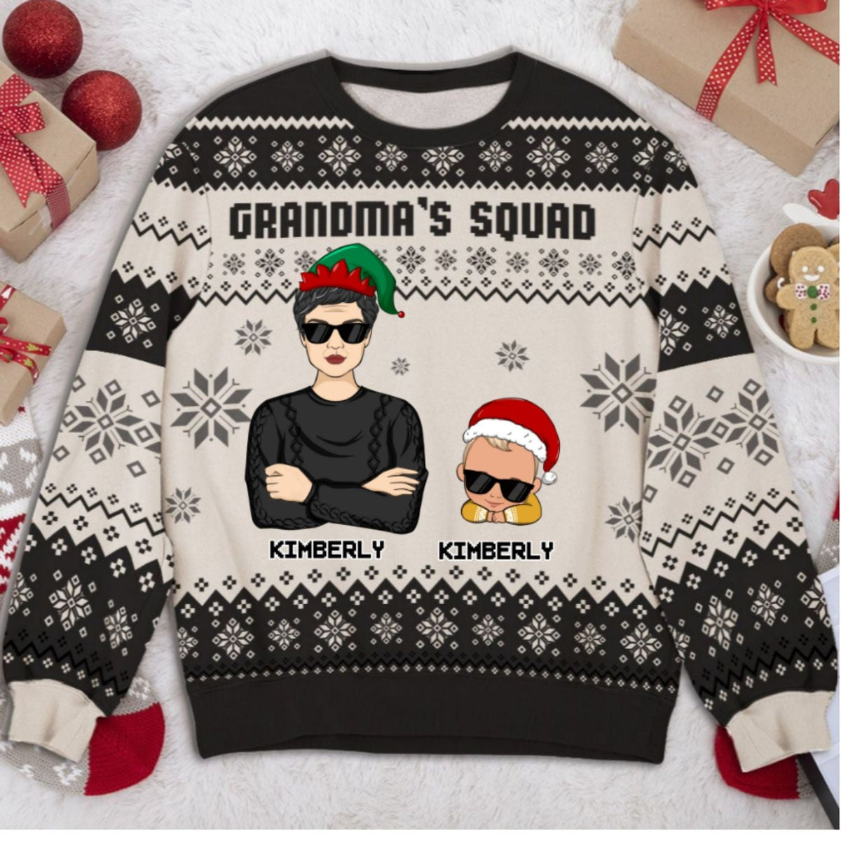 Custom Christmas Sweatshirt, Holiday Birthday Gift • Grandma's Squad - Personalized All-Over-Print Sweatshirt
