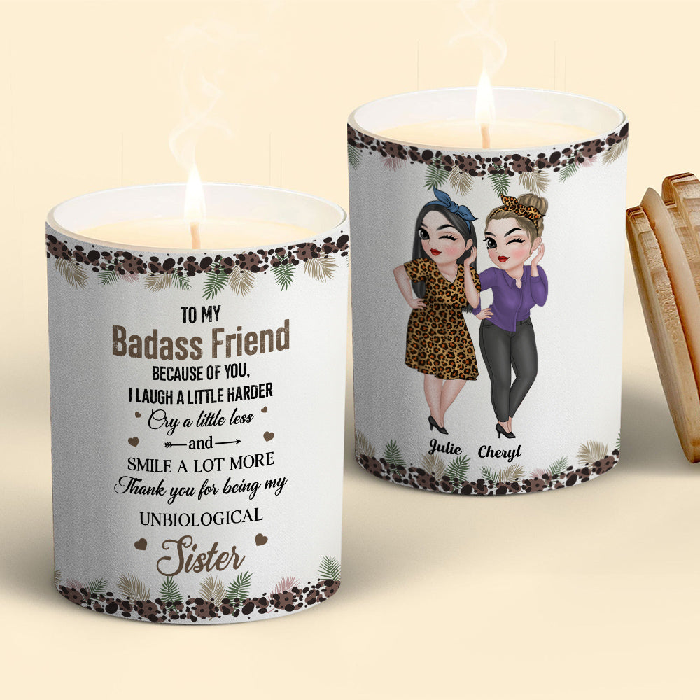 Because Of You I Laugh A Little Harder - Personalized Candle