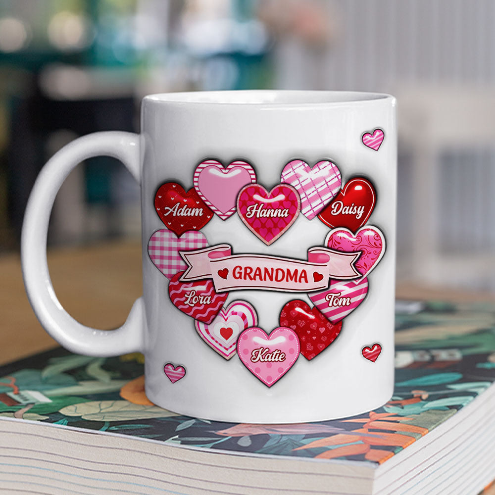 Custom Christmas & Birthday Gift For Grandma • Love Grows Here Grandma - Personalized 3D Inflated Effect Mug