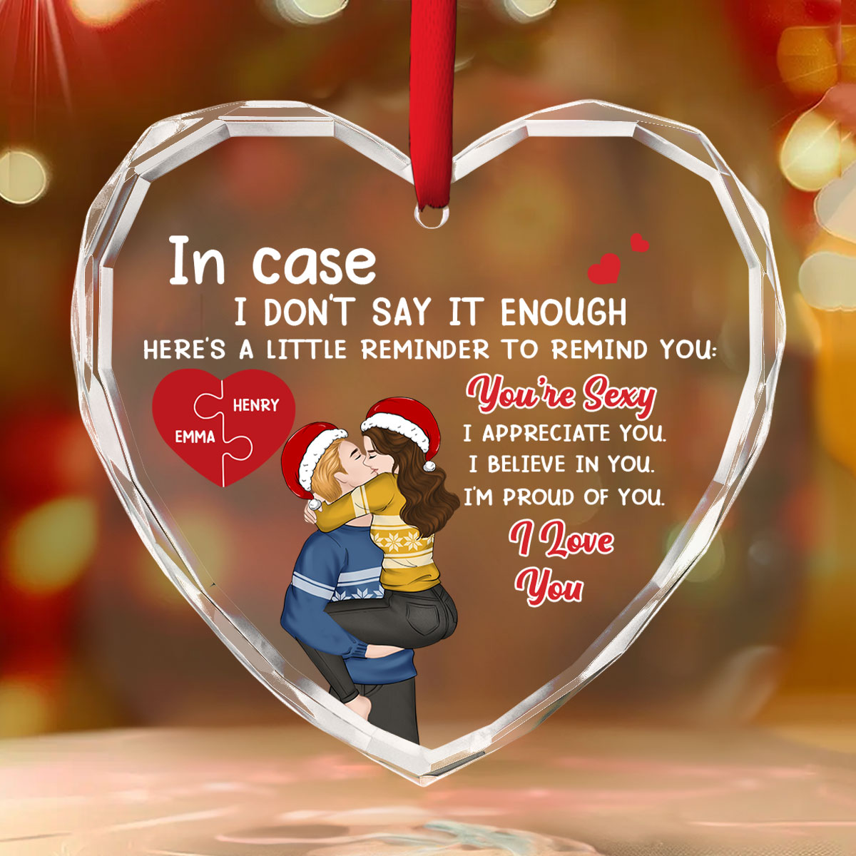 Custom Couple Christmas Ornament, Anniversary Gift •  Proud Of You Love - Personalized Glass Ornament