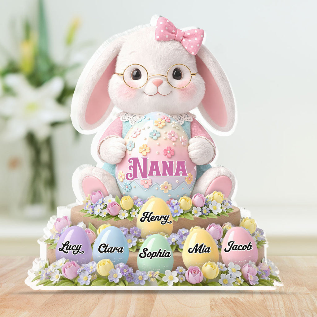 Custom Family Decor, Christmas Birthday Family Keepsake • Bunny Grandma Eggs - Personalized Acrylic Plaque