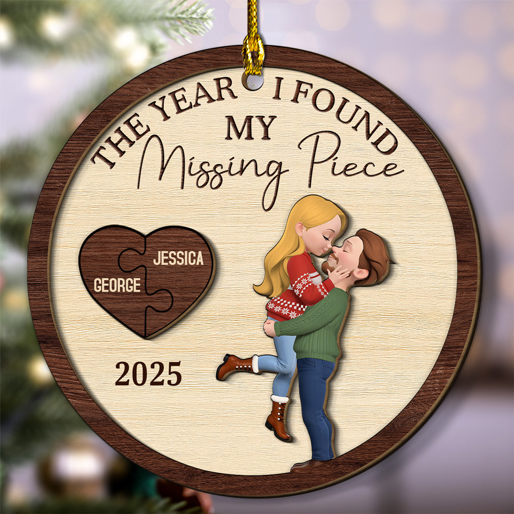 Custom Couple Christmas Ornament, Anniversary Gift •  My Heart Found Its Match - Personalized Freeshape 2-Layered Wood Ornament