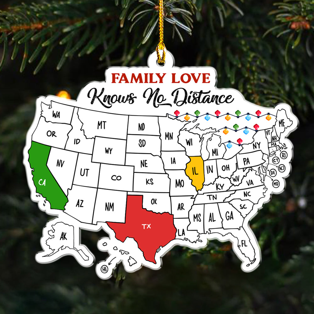 Custom Family Ornament, Christmas Gift for Family Members •  Family Love Across The Miles - Personalized Acrylic Ornament