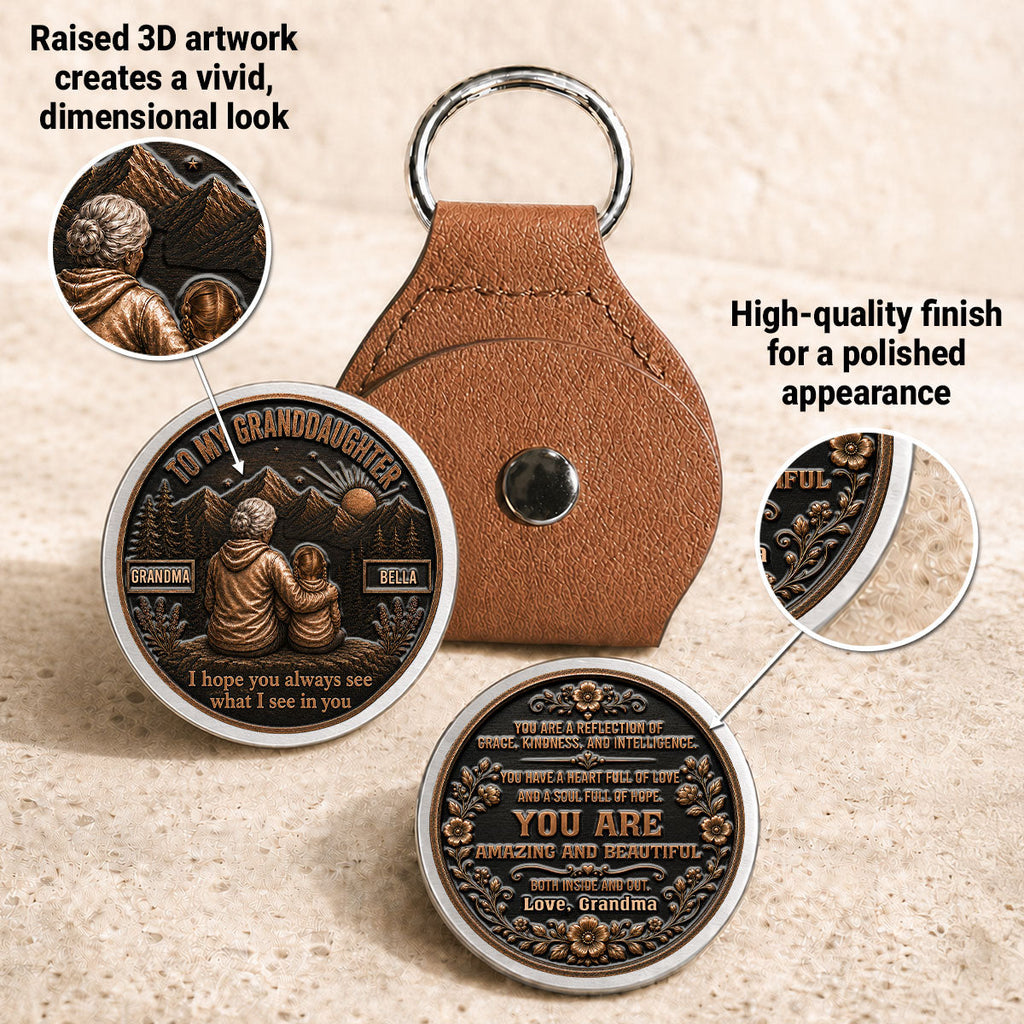 Custom Coin Keychain For Granddaughter Niece, Family Keepsake, • My Heart Goes With You - Personalized 3D Printing Pocket Hug