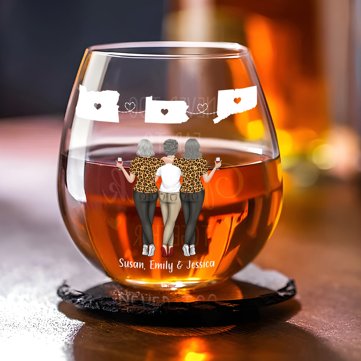 Never Too Far To Drink Wine Together - Personalized Wine Glass