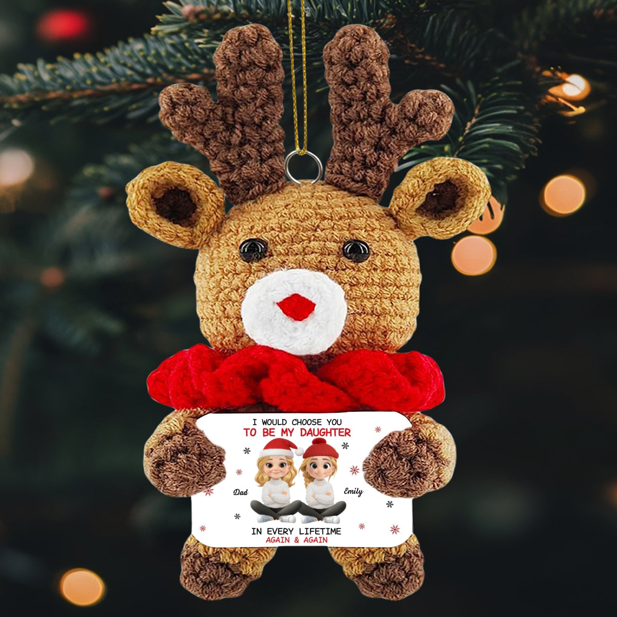 Custom Keepsake Christmas Ornament •  Always Choose You - Personalized Deer Crocheted Ornament