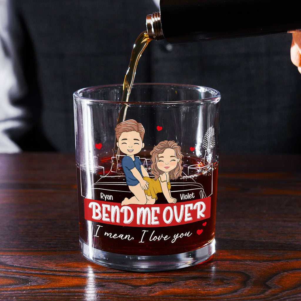 Custom Christmas Anniversary Birthday Drinkware Gifts for Wife • Bend Me Over - Personalized Whiskey Glass