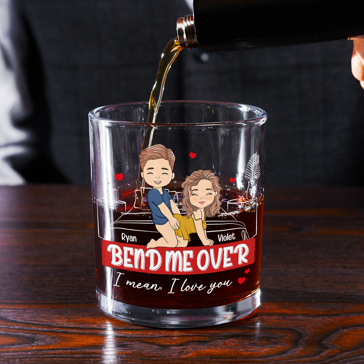 Custom Christmas Anniversary Birthday Drinkware Gifts for Wife • Bend Me Over - Personalized Whiskey Glass