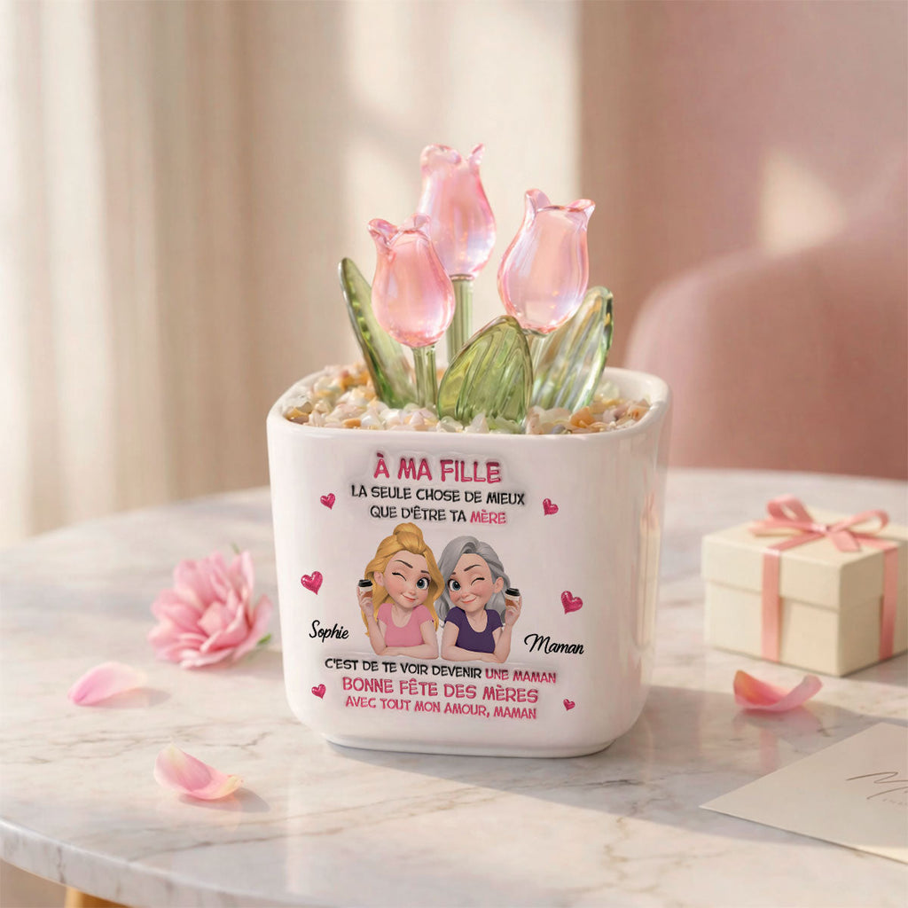 Custom Mother's Day Flower Keepsake, Glass Home Decor Gift for Daughter • Regarder Ma Fille Devenir Maman - Vase Personnalisé Aux Tulipes Éternelles