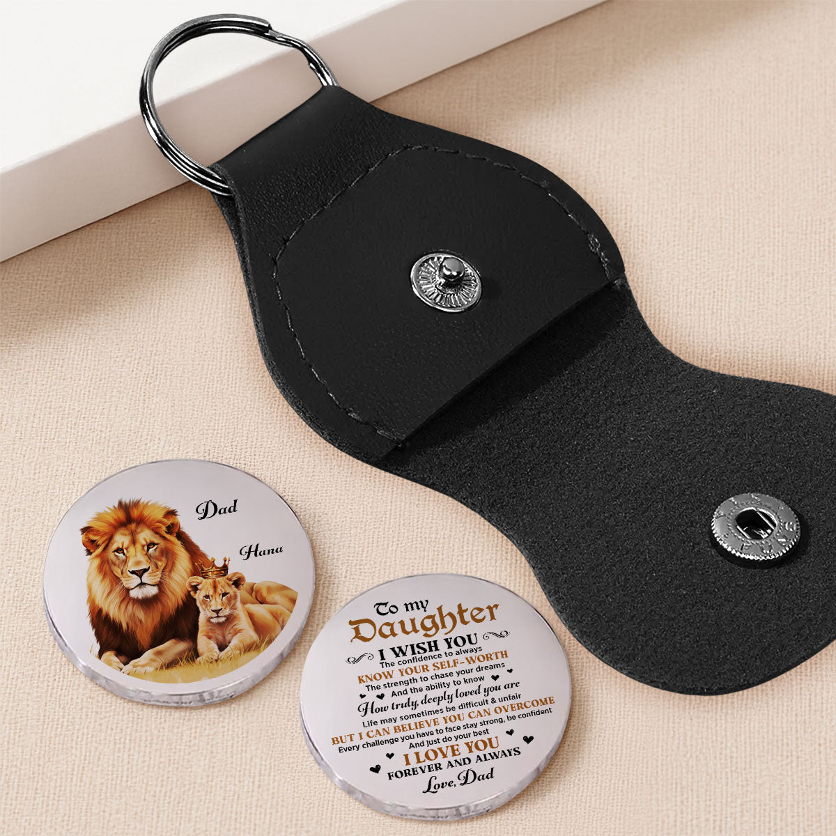 Custom Daughter Coin Keychain, Mother's Day Birthday Gifts • Just Do Your Best - Personalized Pocket Hug