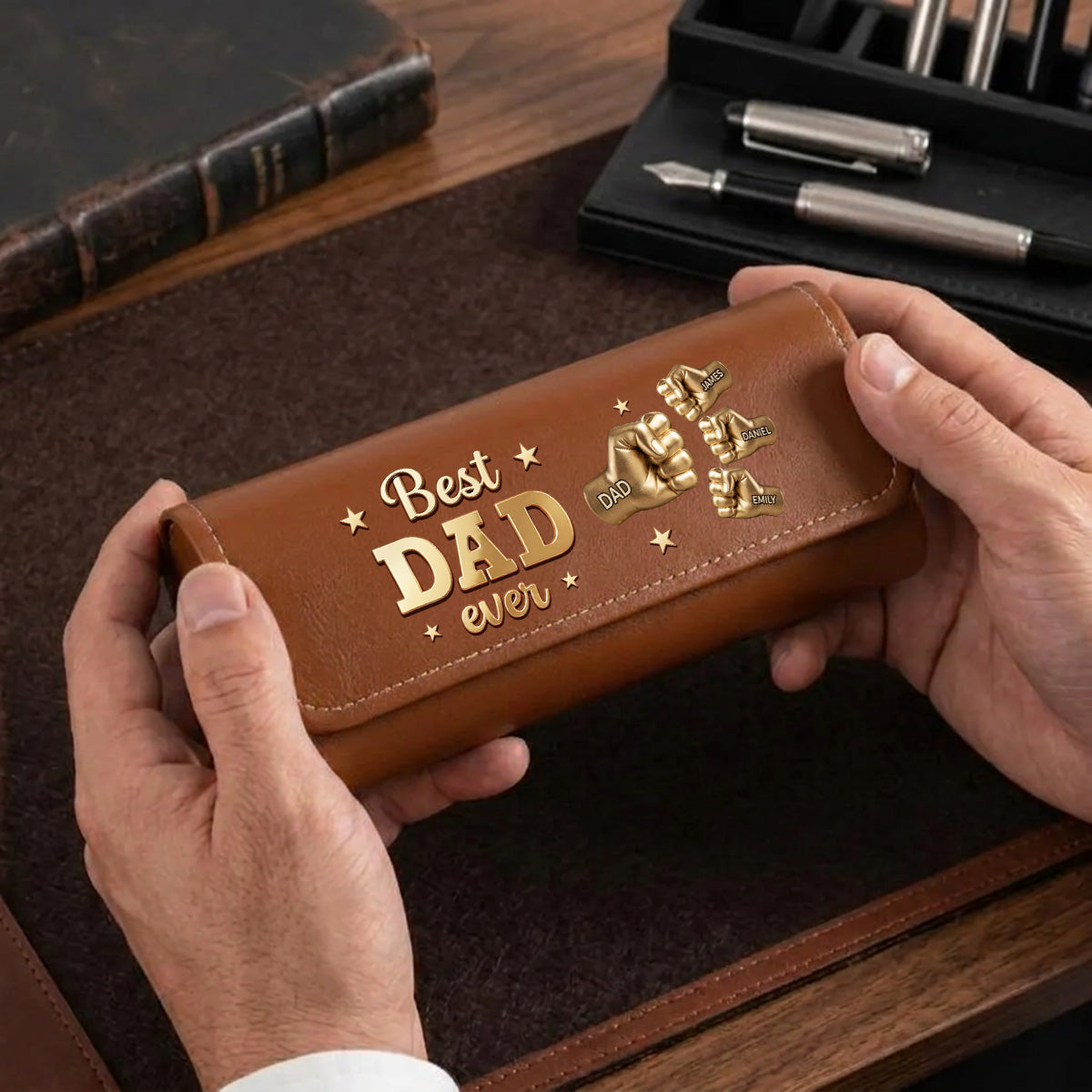 Gold Best Dad - Personalized Leather Eyeglass Case