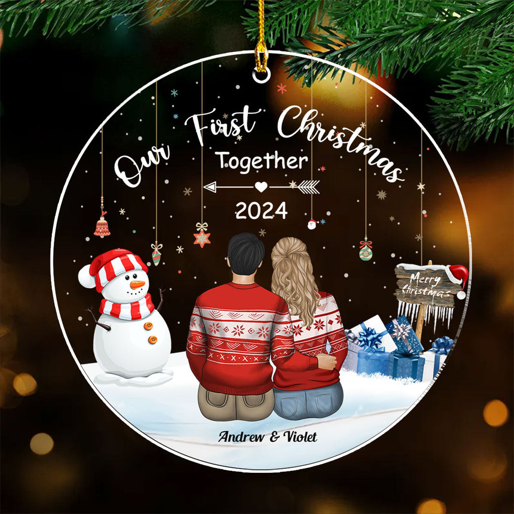Custom First Christmas Ornament Married, Gift for Newlyweds •  Our First Christmas Together - Personalized Acrylic Ornament