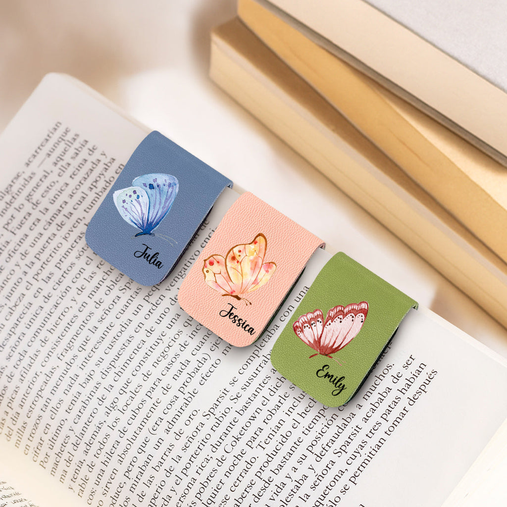Floral Butterfly - Personalized Leather Bookmark