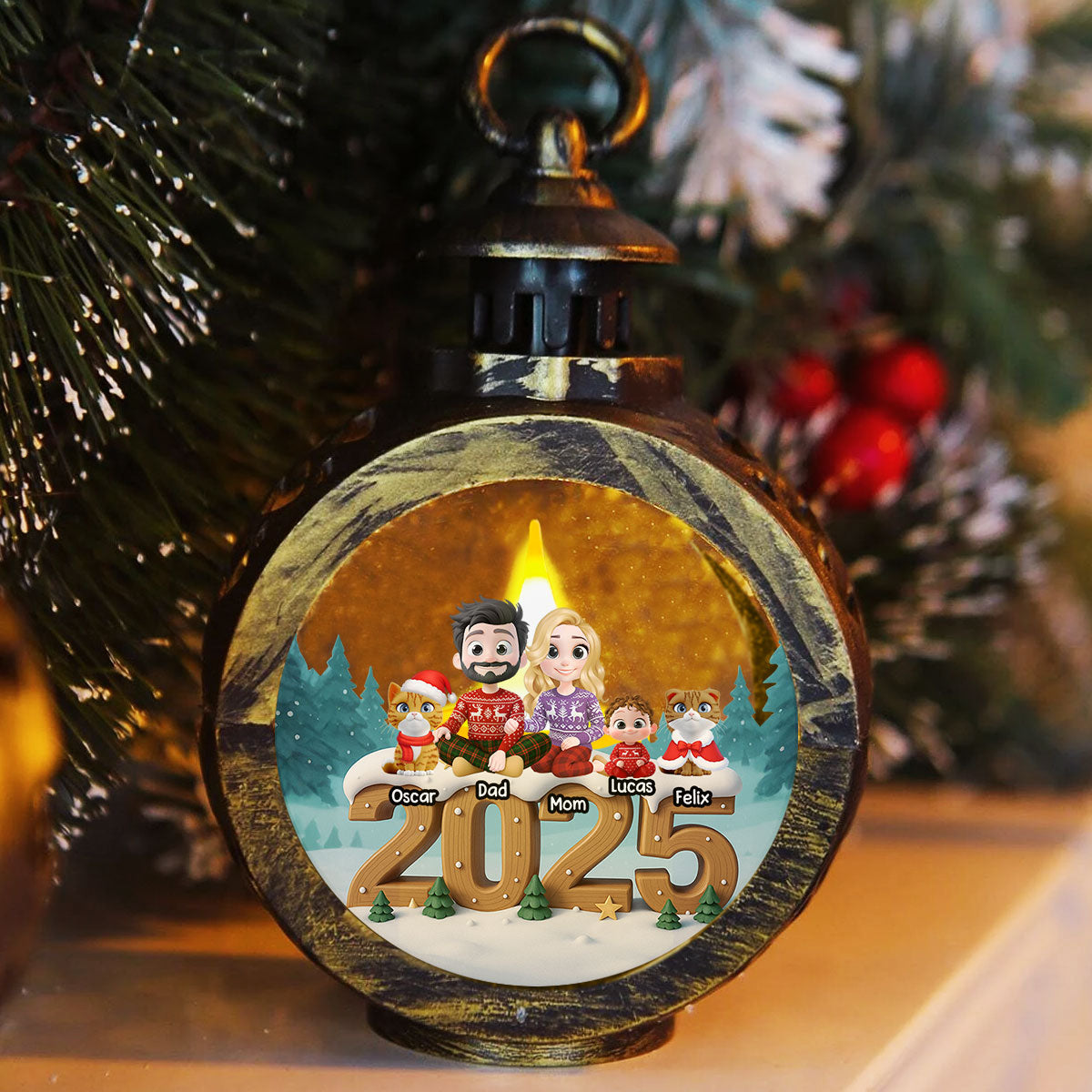 Custom Family Christmas Gifts, Holiday Decor • As A Family Now With Cats - Personalized 3D Effect Christmas Lantern