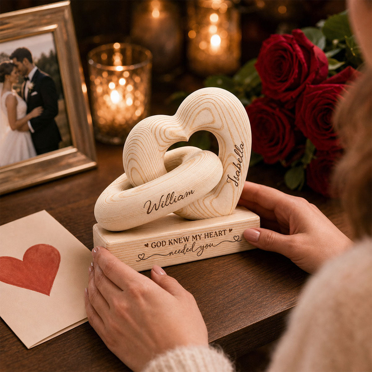 God Knew My Heart - Personalized Heart Sculpture With Base