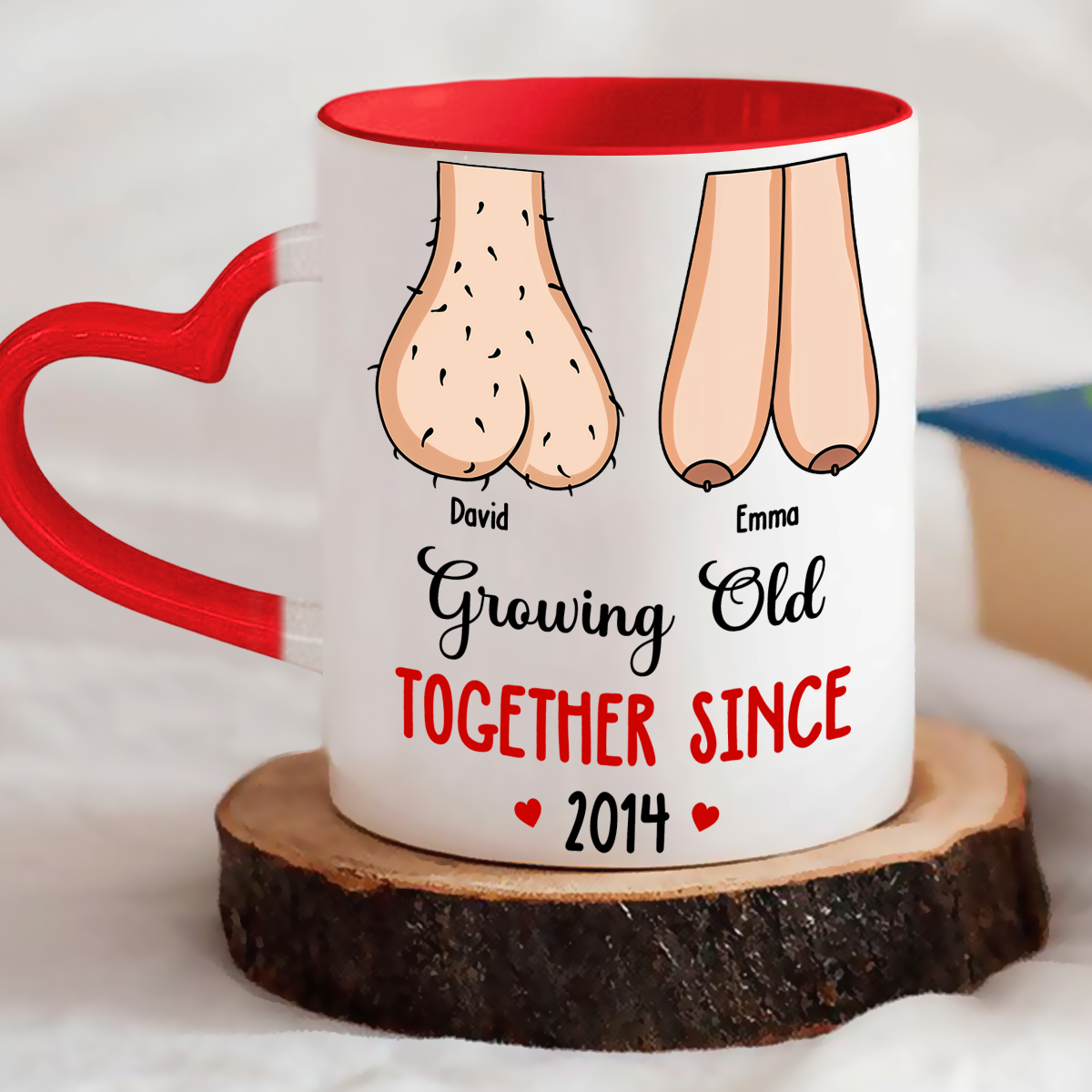 Custom Anniversary Keepsake Gifts For Couple • Grow Old With You - Personalized Heart Handle Mug