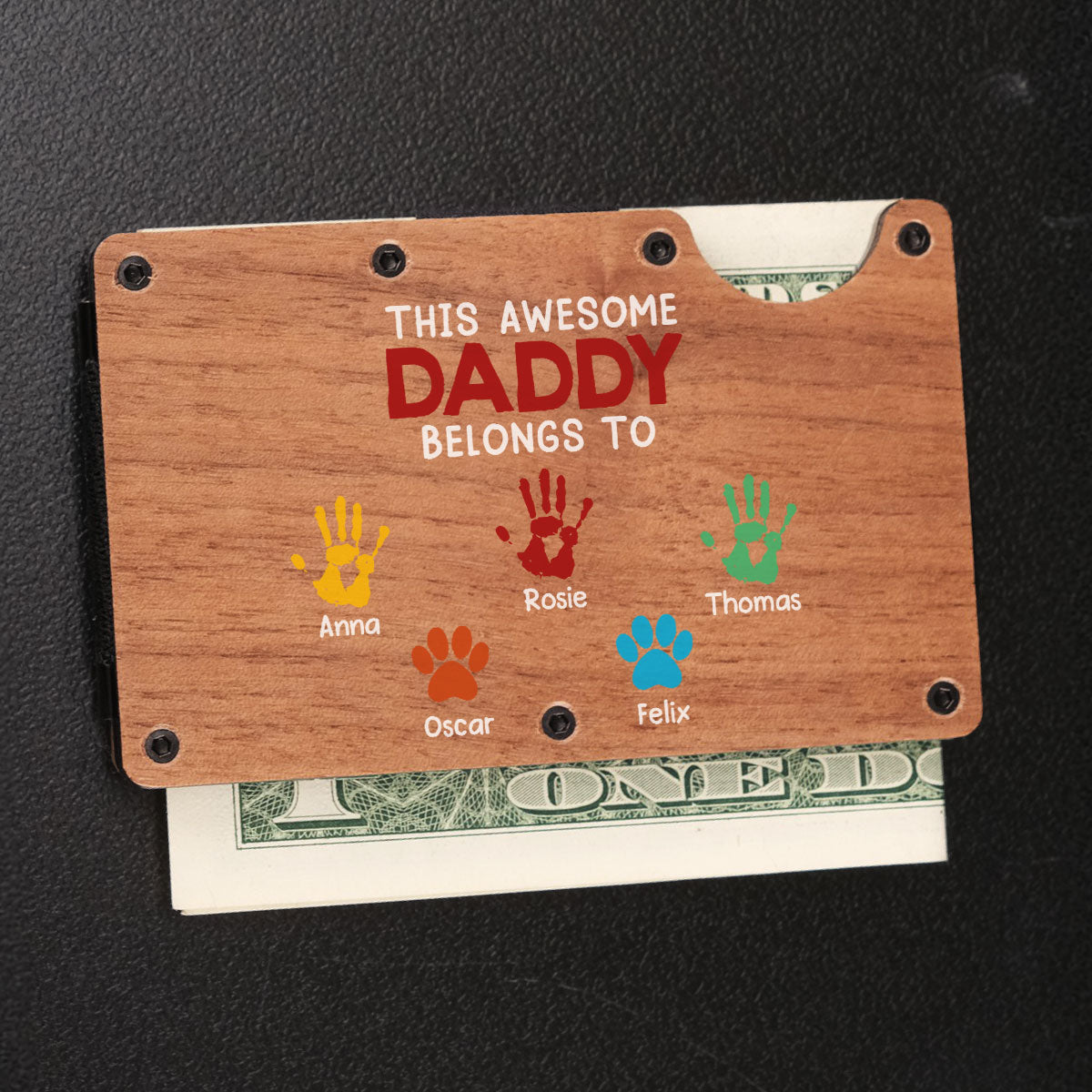 This Awesome Daddy Belongs To - Personalized Wooden Card Holder