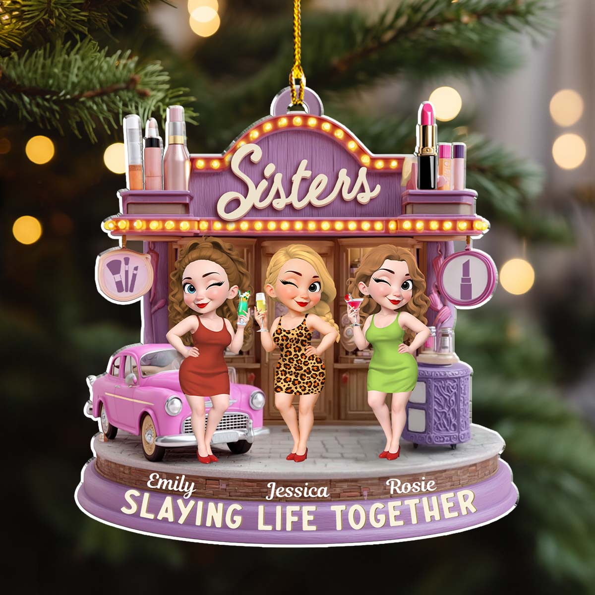 Custom Friendship Christmas Ornament, Best Friend Gift •  Slaying Life Together - Personalized Acrylic Ornament