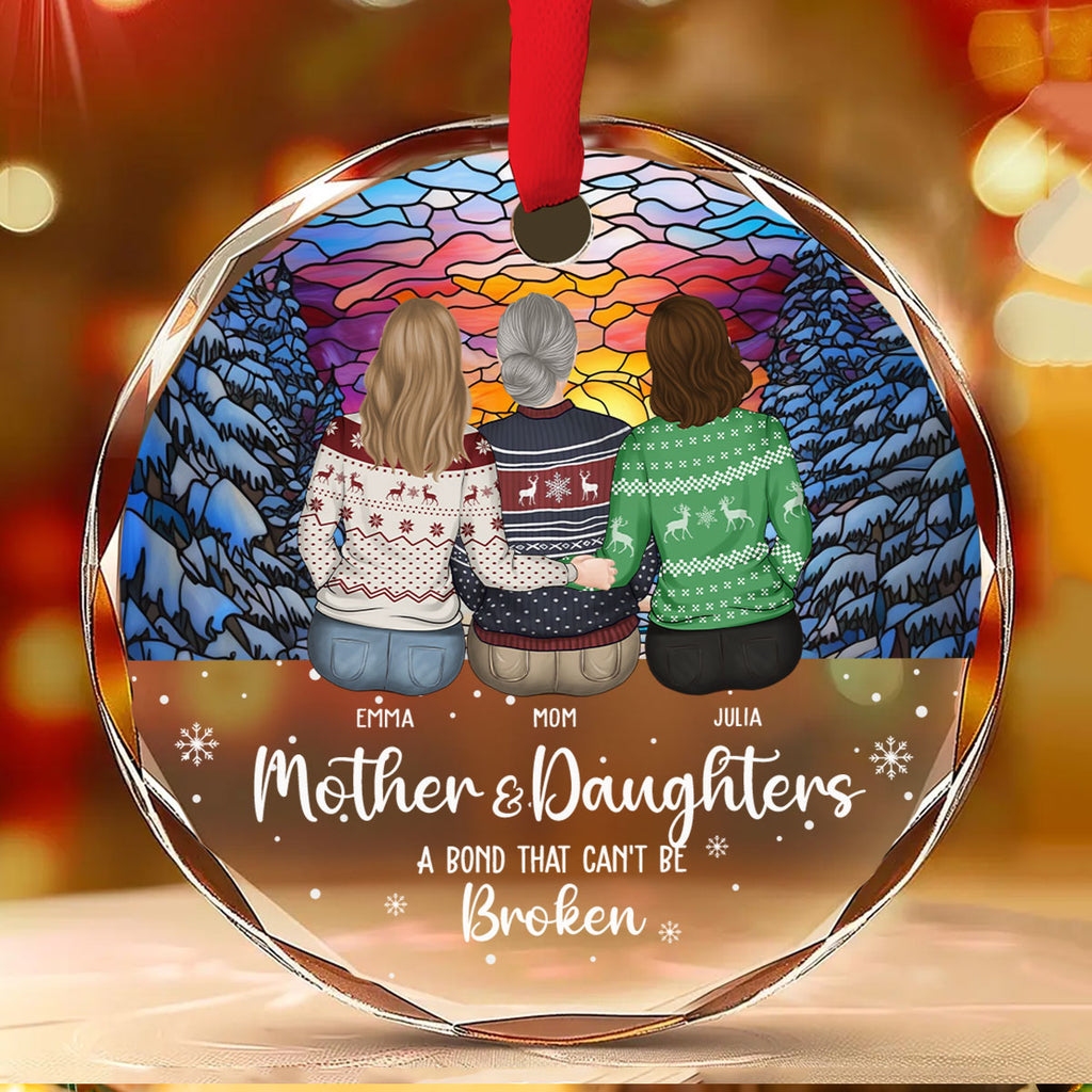 Custom Family Ornament, Christmas Gift for Family Members •  The Bond Between A Girl And Her Mom - Personalized Glass Ornament