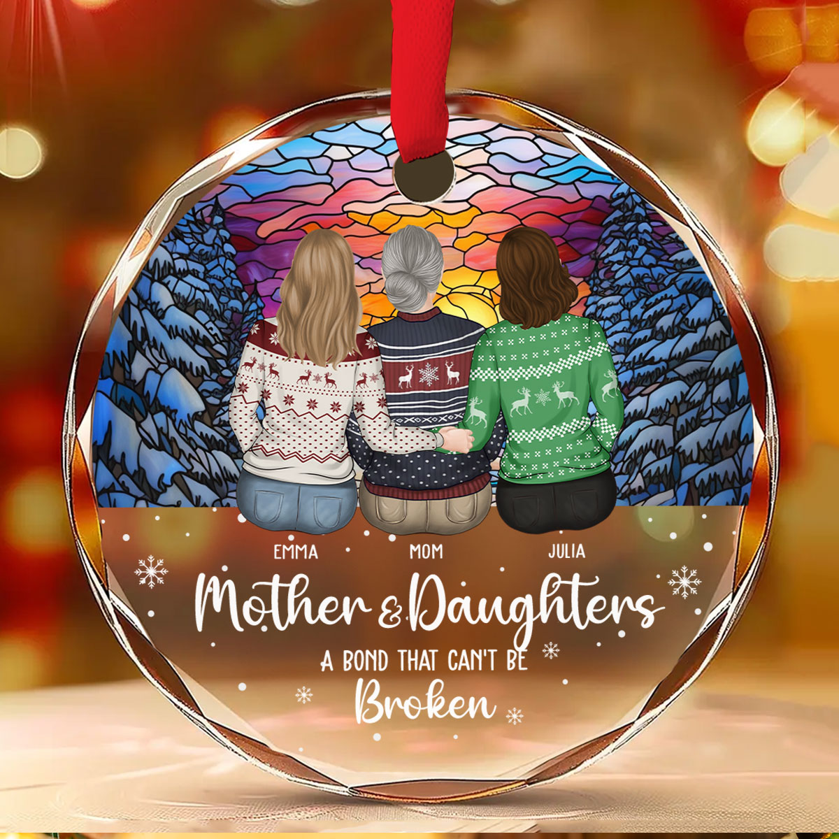 Custom Family Ornament, Christmas Gift for Family Members •  The Bond Between A Girl And Her Mom - Personalized Glass Ornament