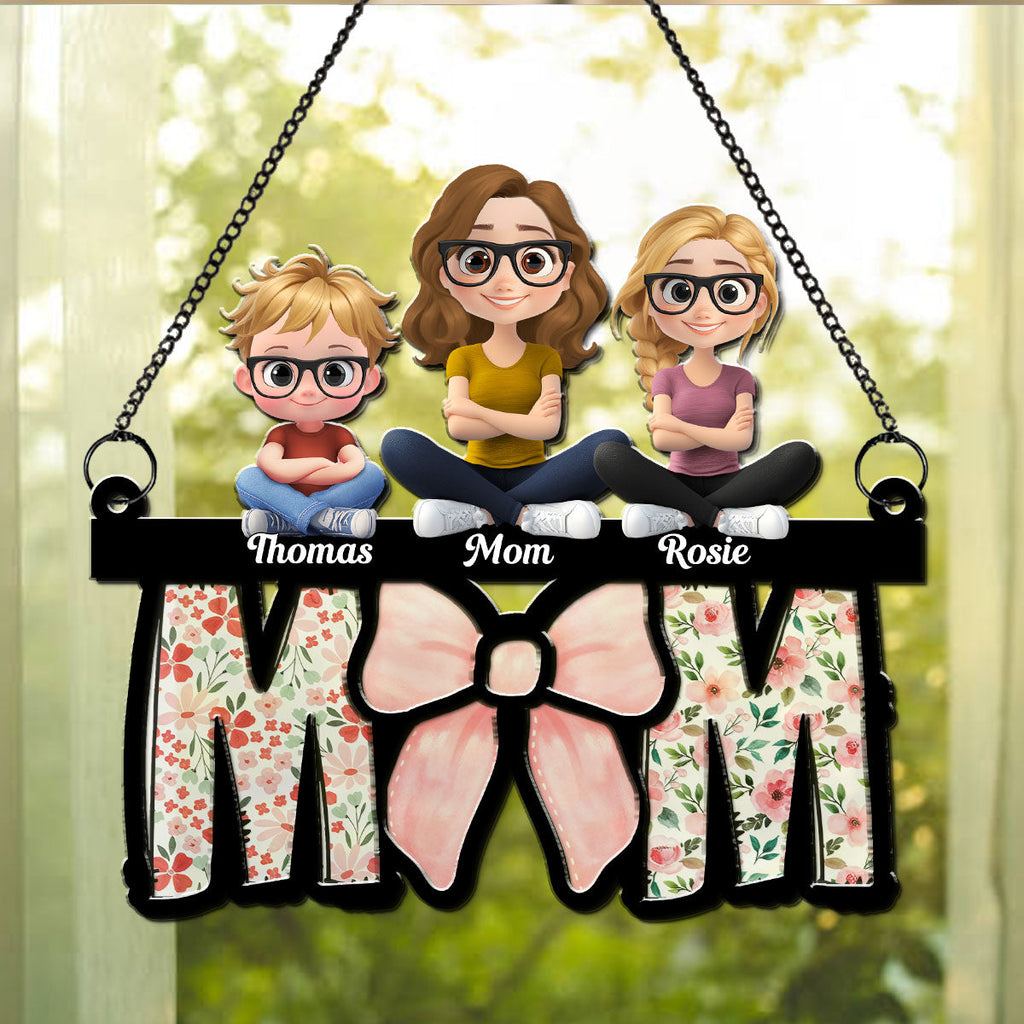 Custom Hanging Decor for Mom Daughter, Mother's Day Gifts • Mom Put A Bow On It - Personalized Suncatcher