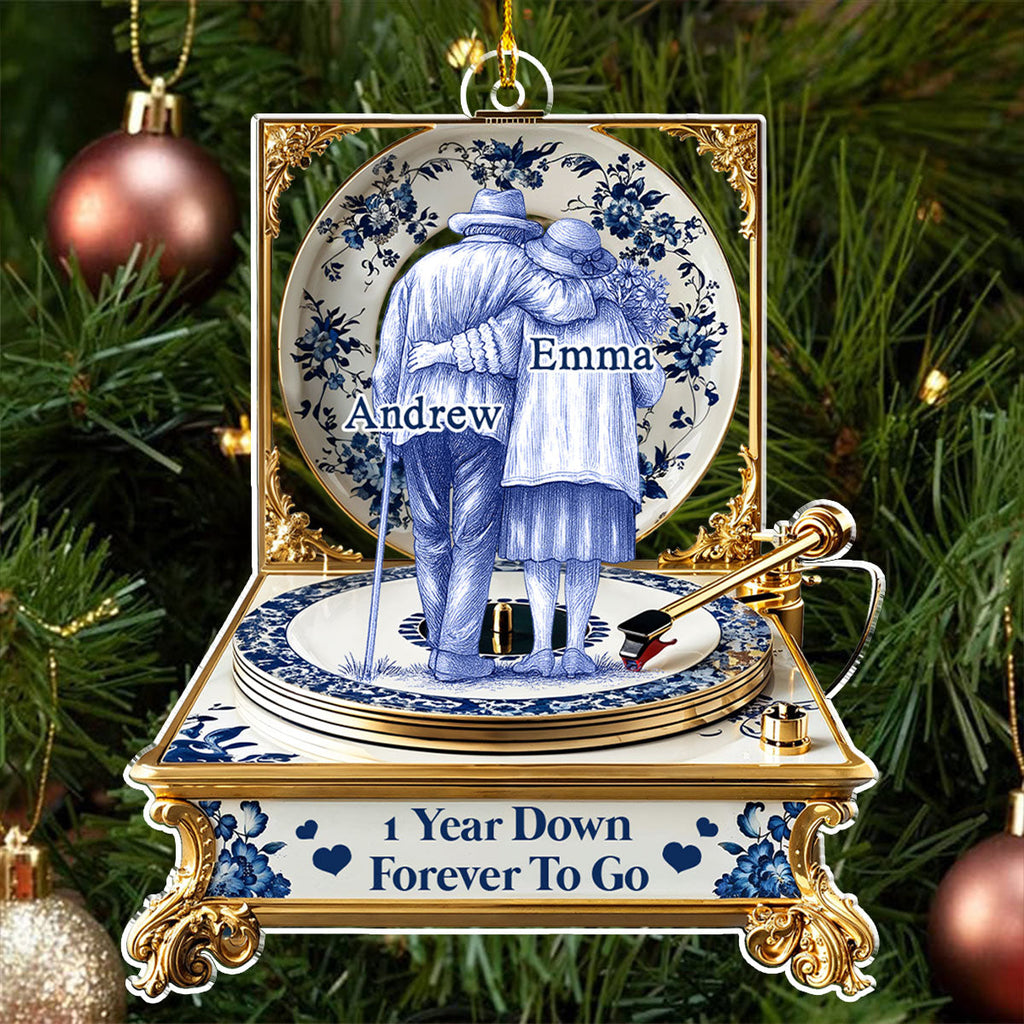 Custom Couple Christmas Ornament, Anniversary Gift •  Love In Blue Toile - Personalized Acrylic Ornament