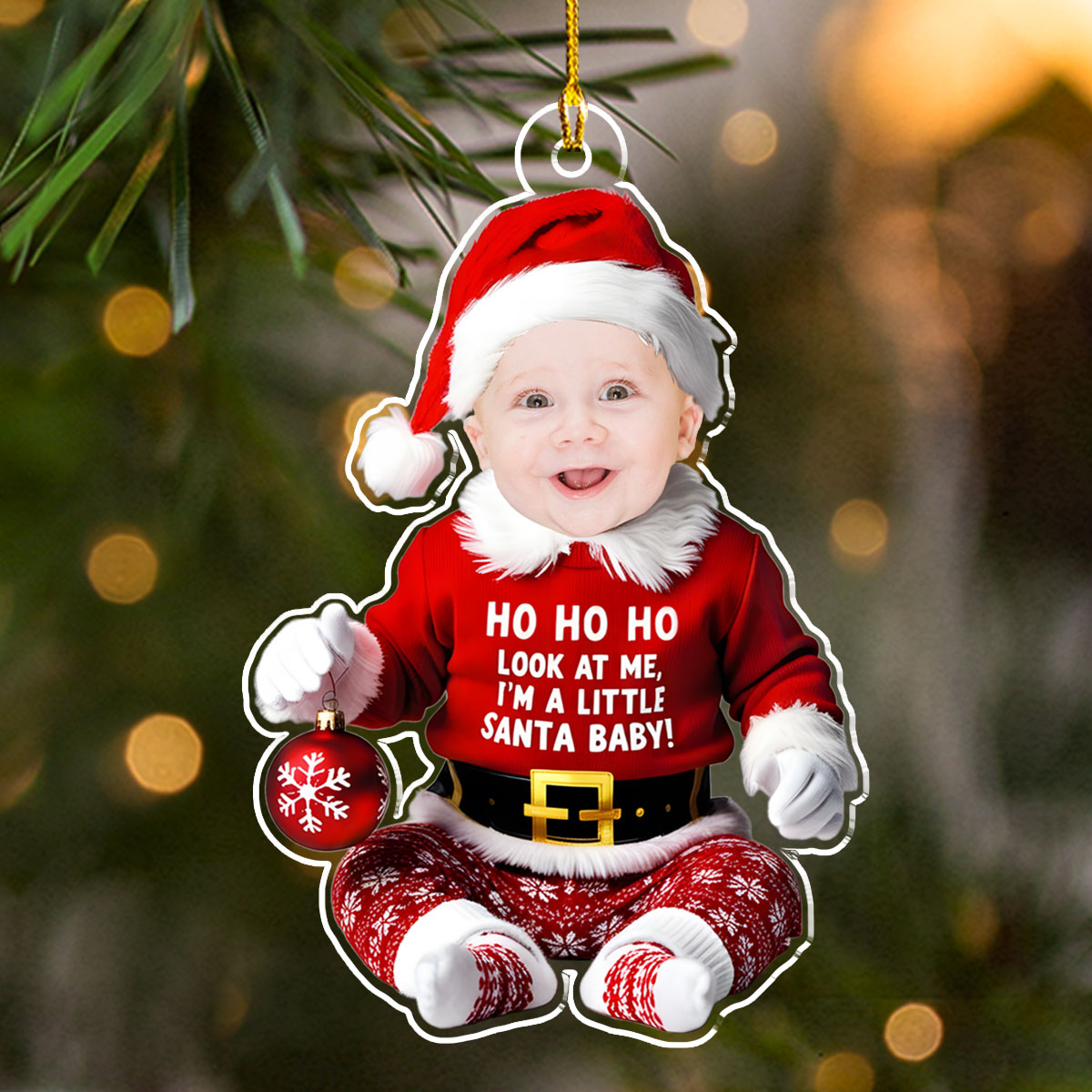 Custom Photo Baby Christmas Ornament for New Parents • I Am A Little Santa Baby - Personalized Acrylic Ornament