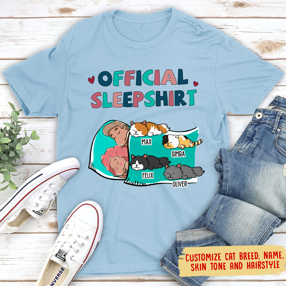Custom Christmas & Birthday Keepsake Gift • Cat Official Sleepshirt For Couple - Personalized Unisex T-shirt