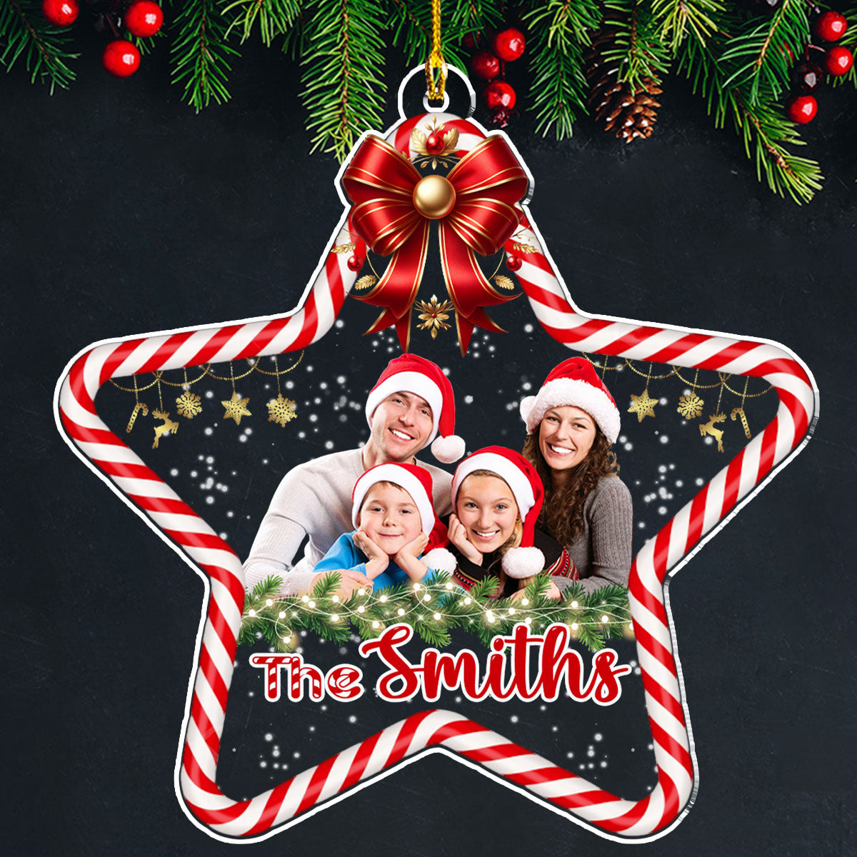 Custom Photo Family Ornament, Christmas Gift for Family Members • Holiday Joy - Personalized Acrylic Ornament