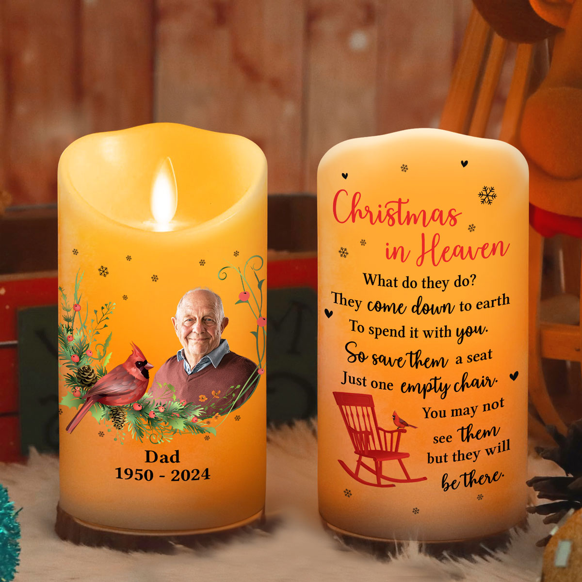Christmas In Heaven Empty Chair - Personalized LED Candle