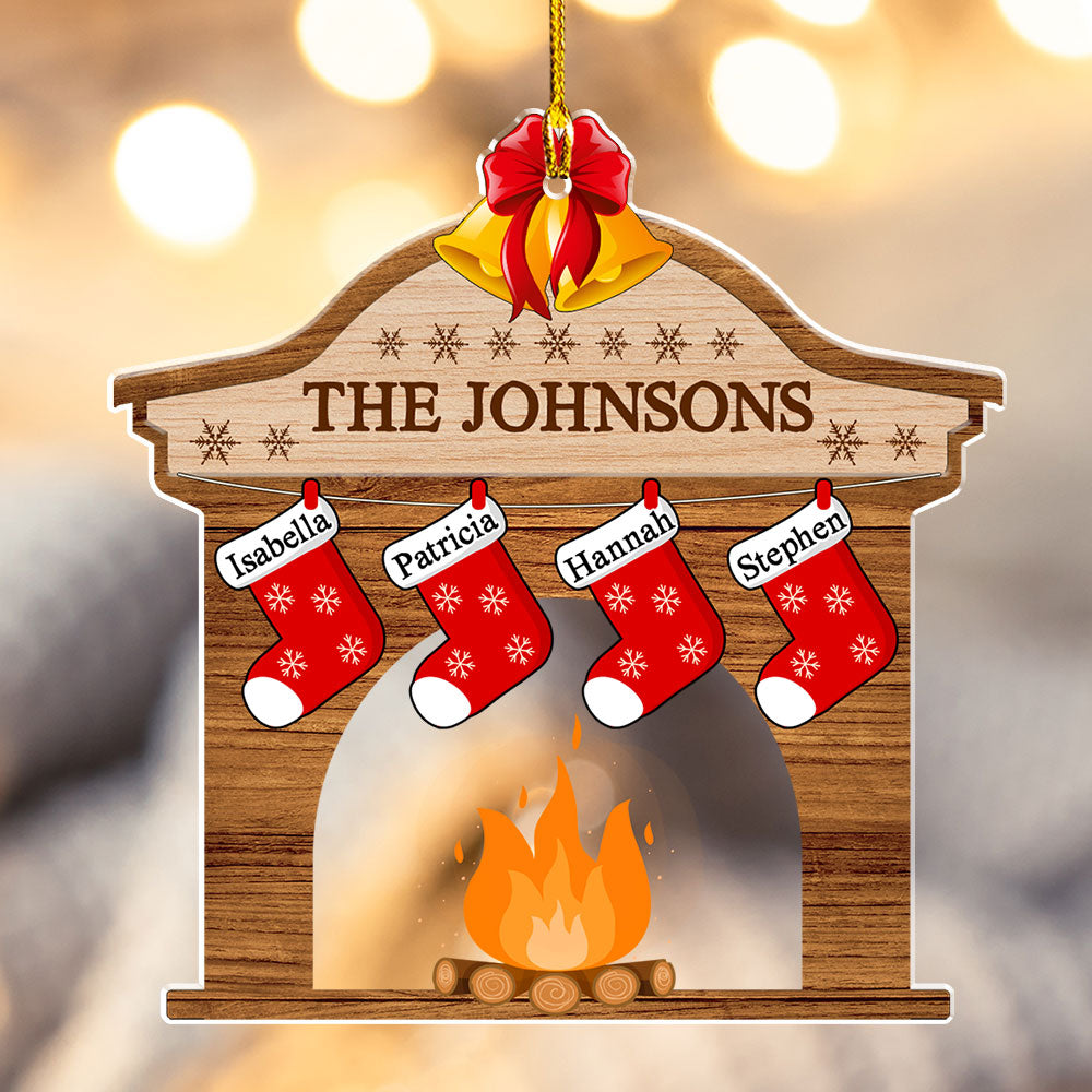 Custom Family Ornament, Christmas Gift for Family Members •  Christmas Fireplace - Personalized Acrylic Ornament
