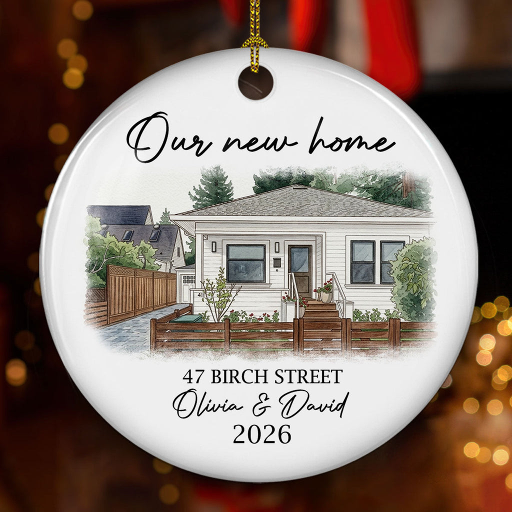 Custom Photo Family First Christmas Ornament • Our New Home 2026 - Personalized Ceramic Ornament