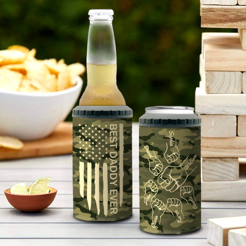 Custom Christmas Birthday Gifts For Dad • Best Dad Ever Fist Bump - Personalized Can Cooler Tumbler