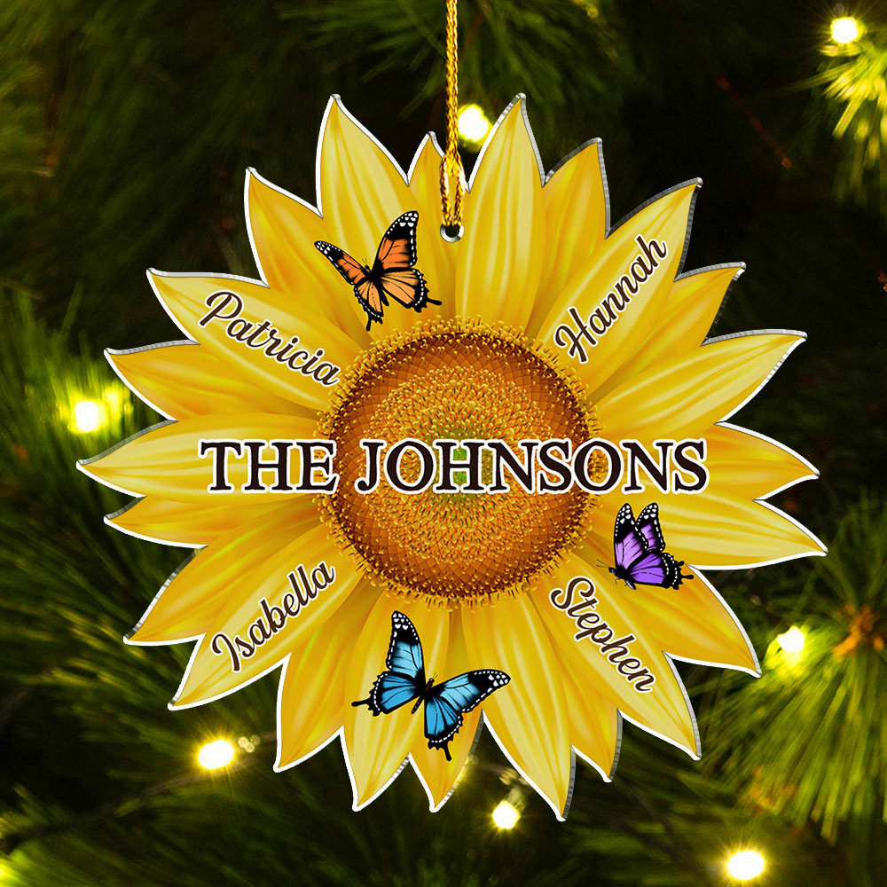 Custom Family Ornament, Christmas Gift for Family Members •  Family Sunflower - Personalized Acrylic Ornament