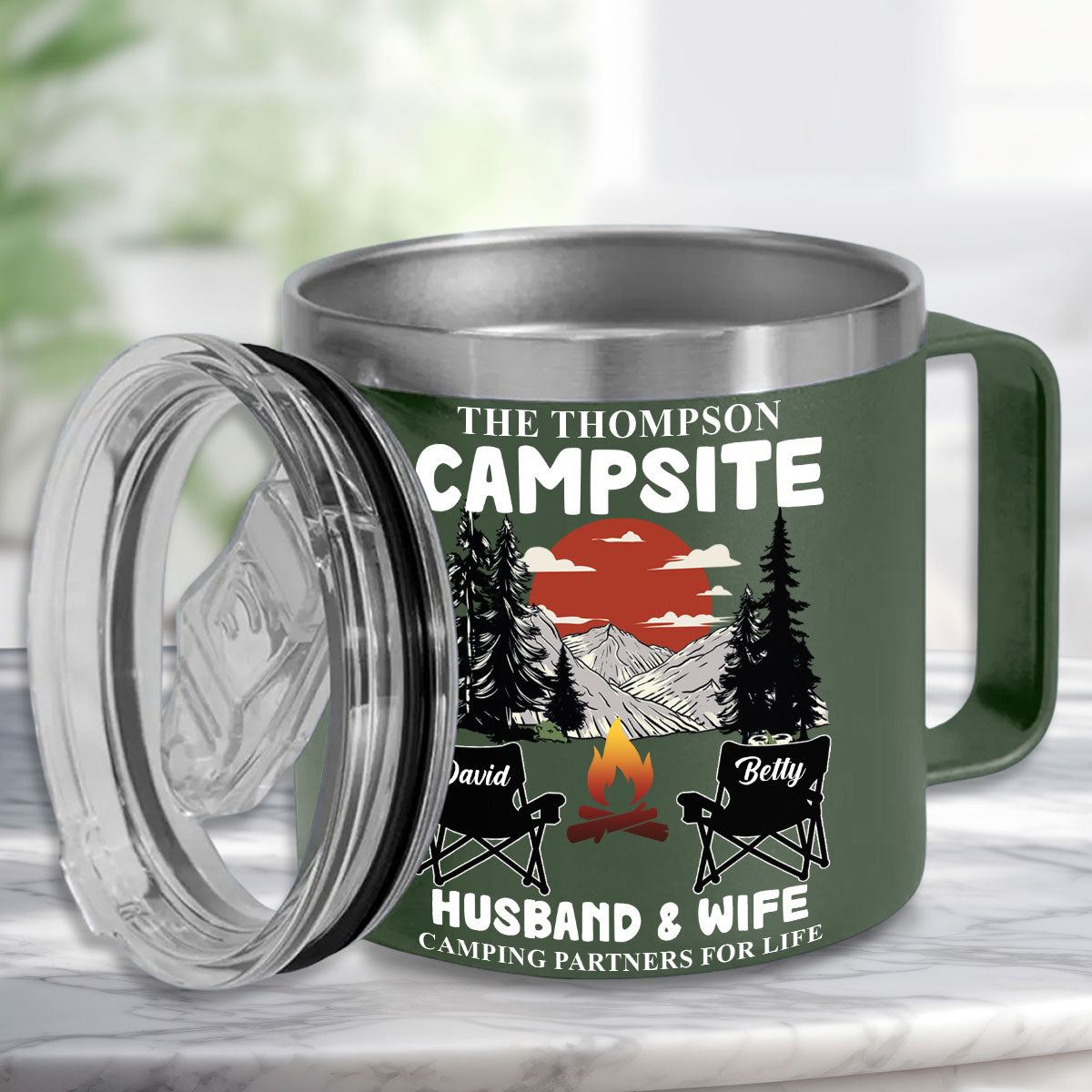 Camping Partners For Life - Personalized 14oz Stainless Steel Tumbler With Handle
