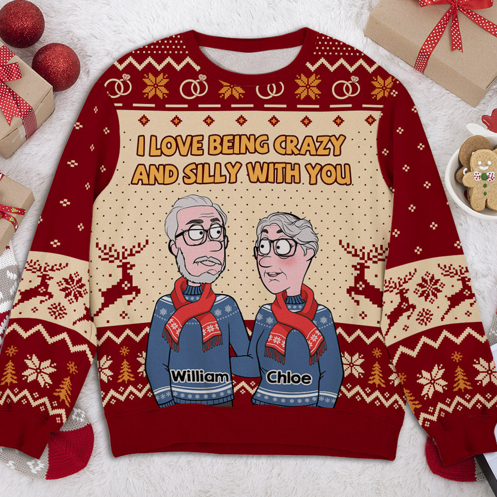 Custom Couple Christmas Sweatshirt, Anniversary Gift • Crazy With You - Personalized All-Over-Print Sweatshirt