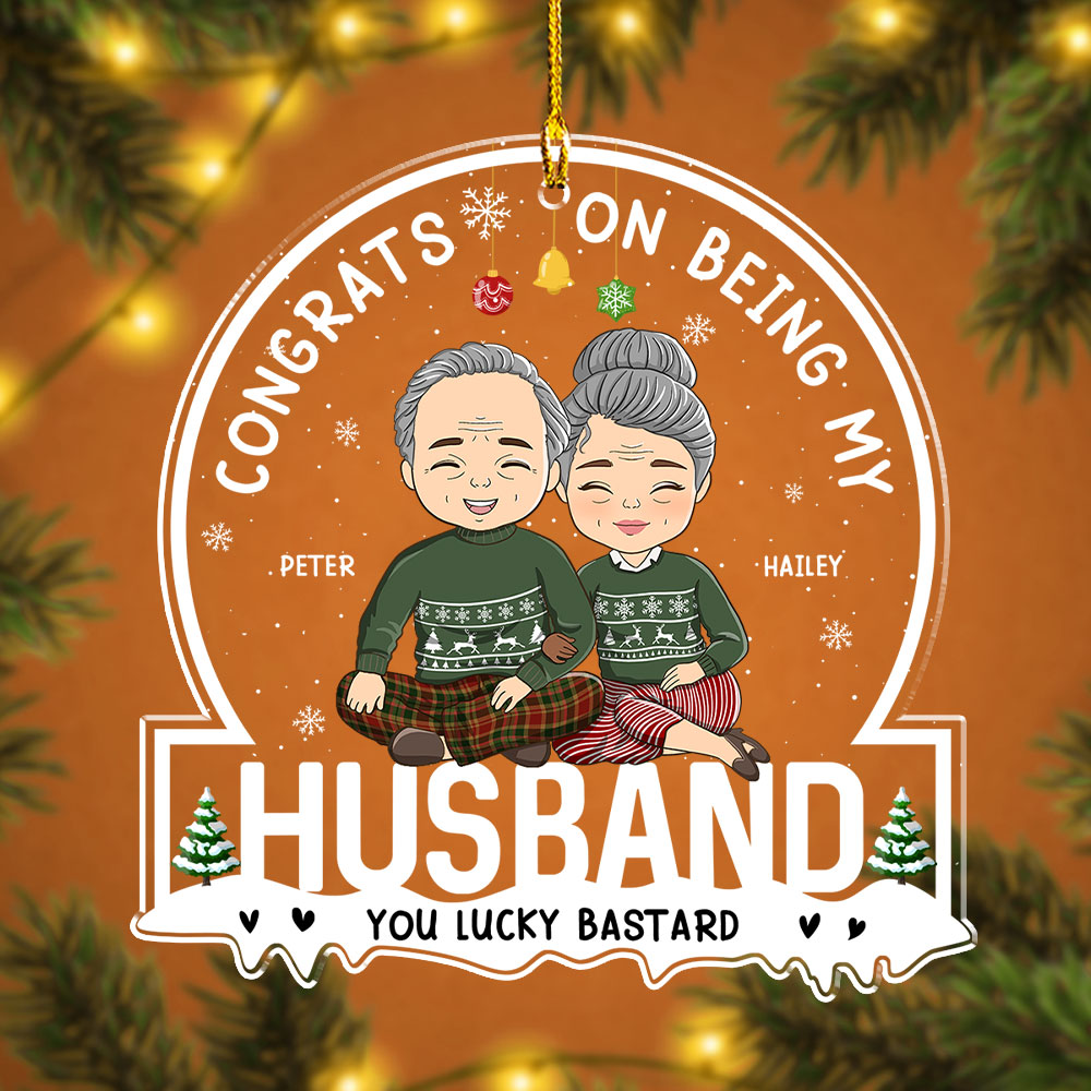 Custom Couple Christmas Ornament, Anniversary Gift •  You Lucky Bastard - Personalized Acrylic Ornament