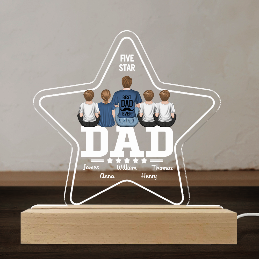 Custom Gifts for Dad Grandpa, Christmas Father's Day Birthday • Five Star Dad - Personalized LED Light