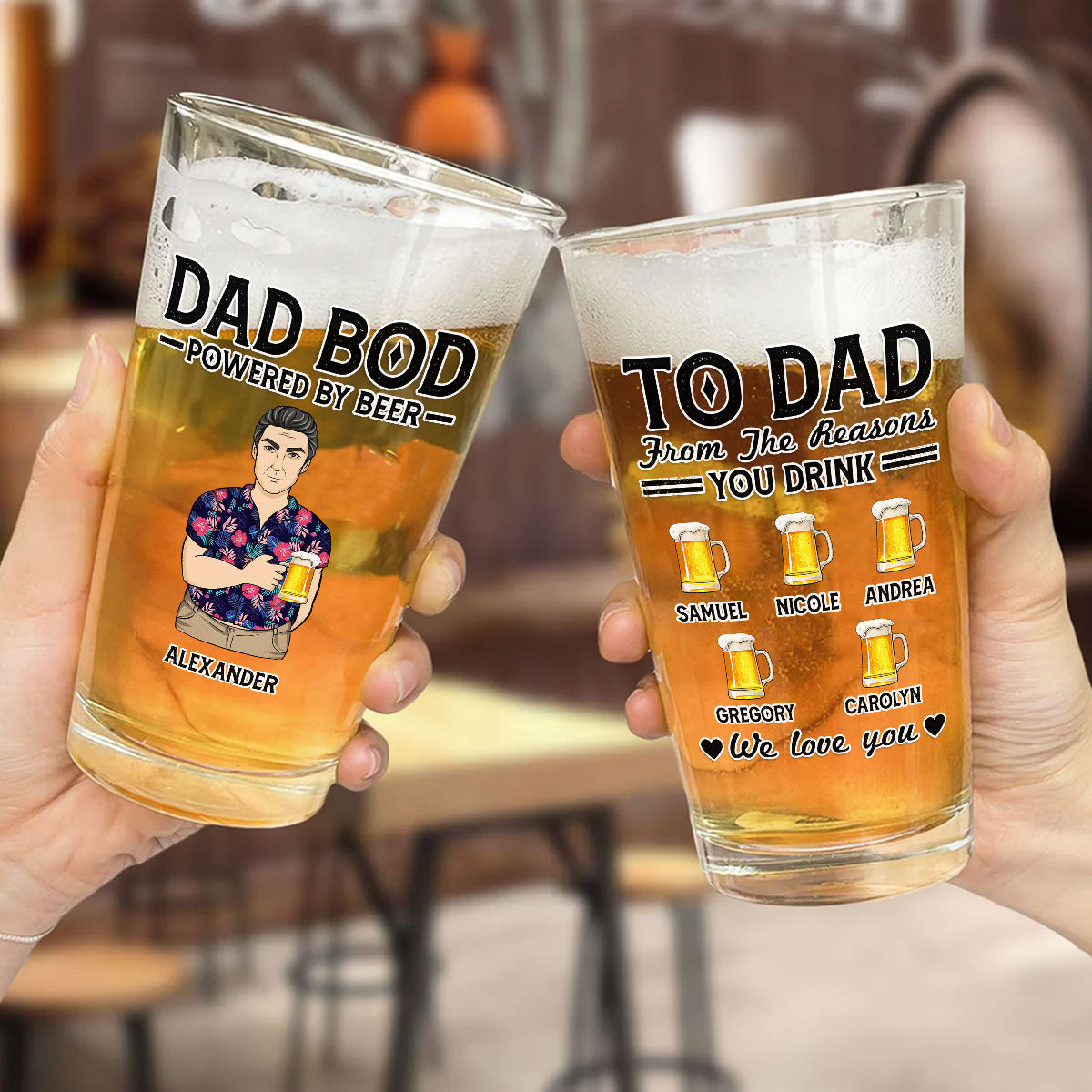 Dad Bod Powered By Beer - Personalized Beer Glass