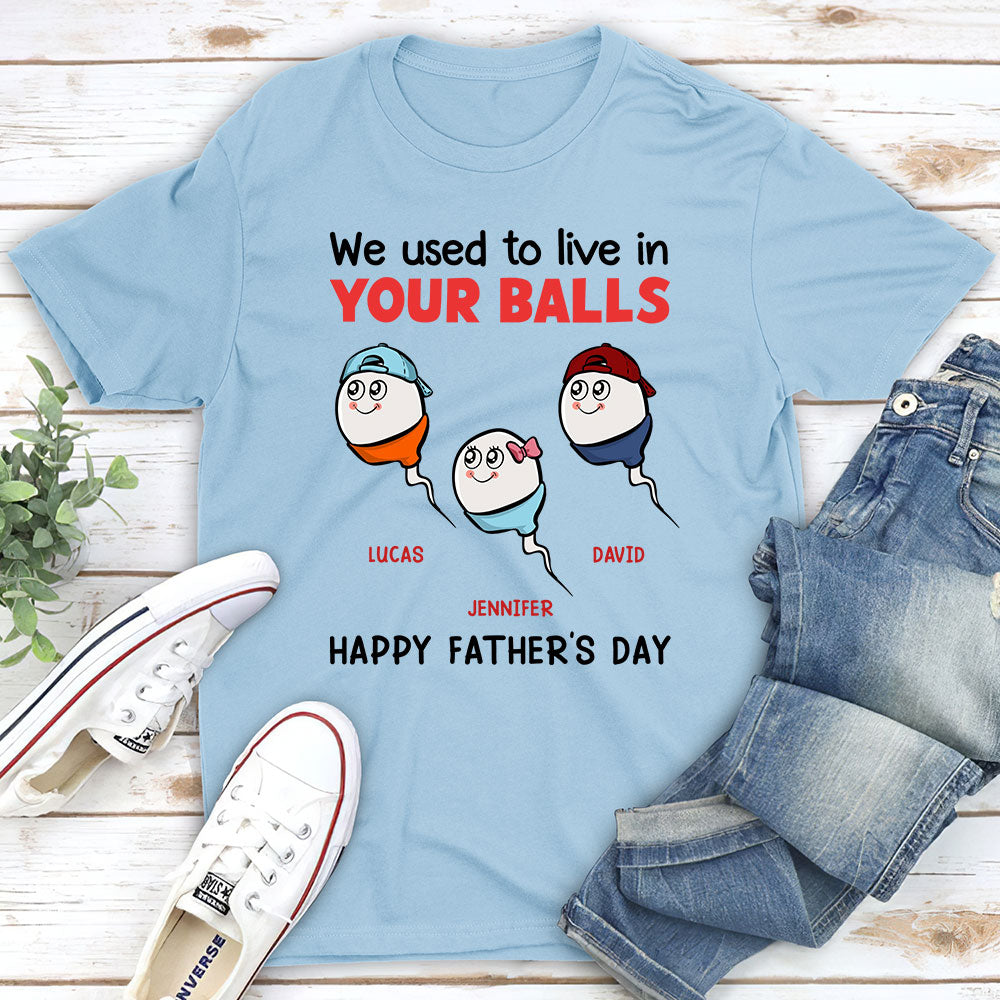 Custom Christmas & Birthday Gift for Dad, Grandpa • We Used To Lived In Your Balls - Personalized Shirt