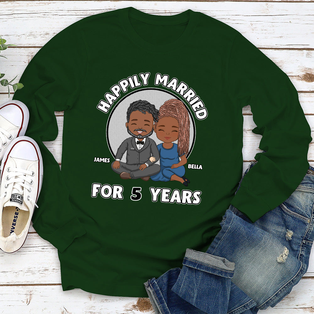 Custom Anniversary Keepsake Gifts For Couple • Happily Married - Personalized Long Sleeve T-shirt