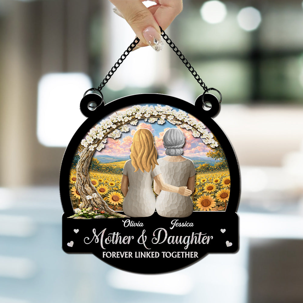 Custom Hanging Decor for Mom Daughter, Mother's Day Gifts • Forever Linked Together - Personalized Suncatcher
