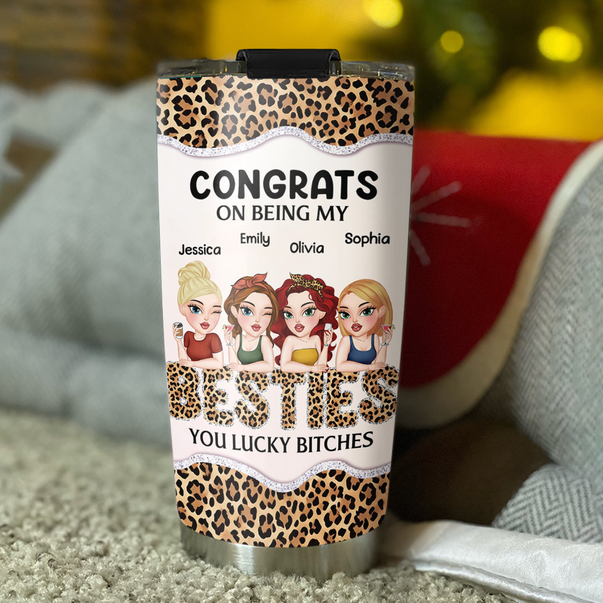Custom Christmas Birthday Gifts For Best Friend • Congrats On Being My Bestie Leopard - Personalized Tumbler