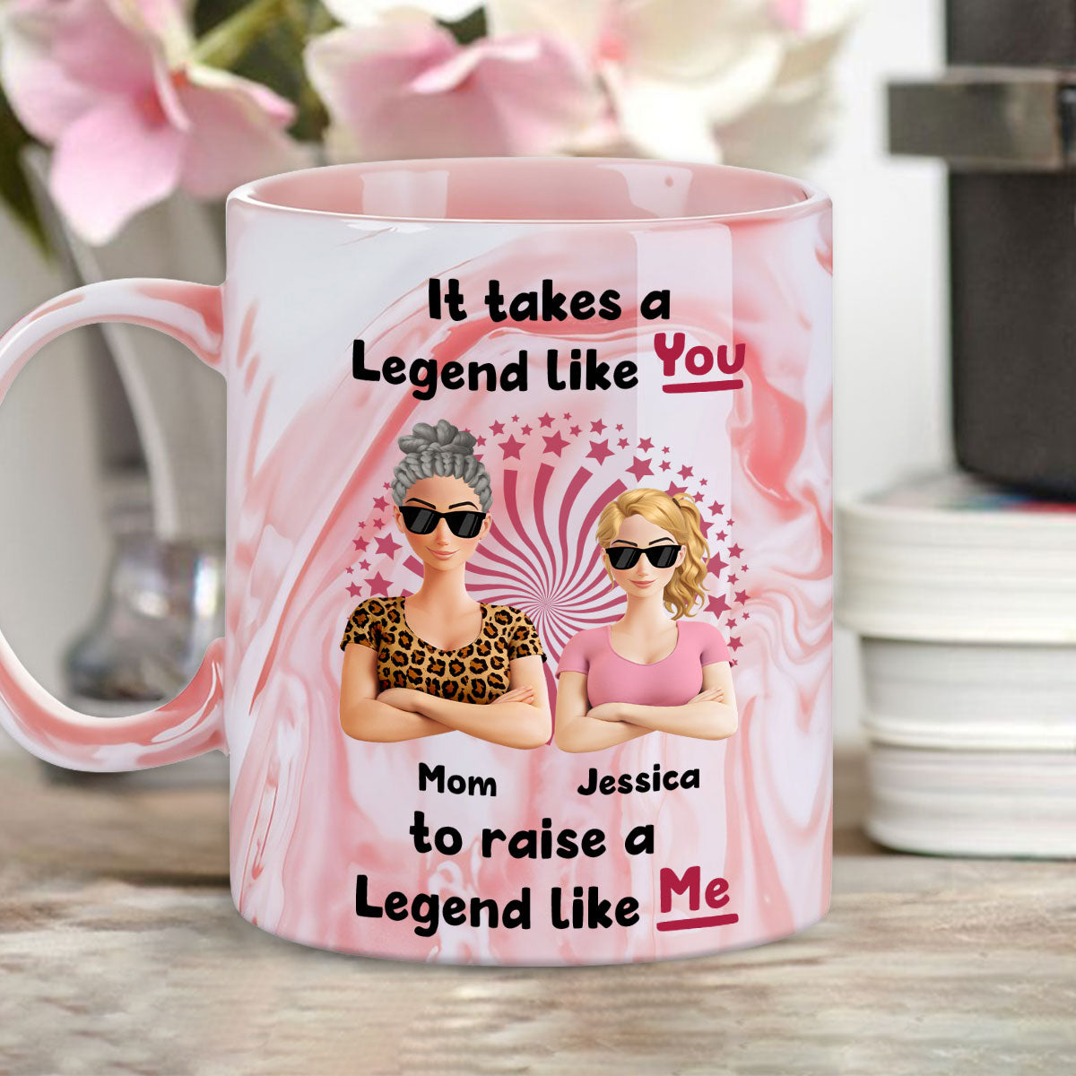 Custom Mother's Day Gift for Mom & Grandma • Moms Create Legends With Love - Personalized Pink Marble Mug