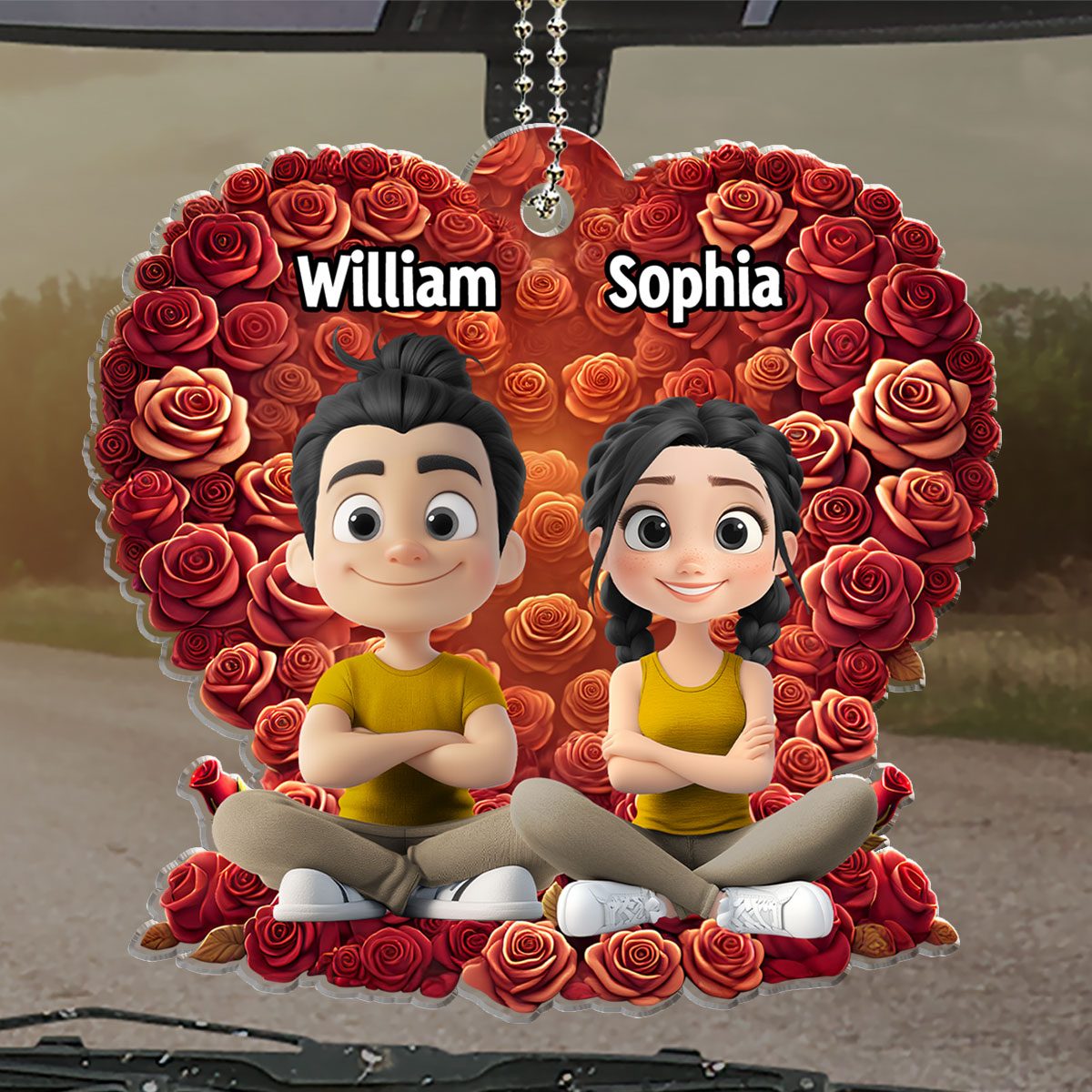 Loving Duo In Rose Heaven - Personalized Car Ornament