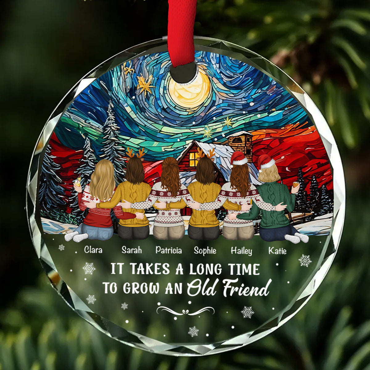 Custom Friendship Christmas Ornament, Best Friend Gift •  To Grow An Old Friend - Personalized Glass Ornament