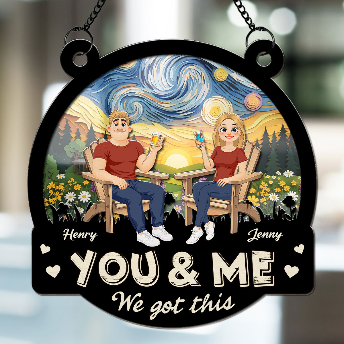 Custom Couple Hanging Decor, Anniversary Valentine's Day Gifts • Our Story Keeps Going - Personalized Suncatcher