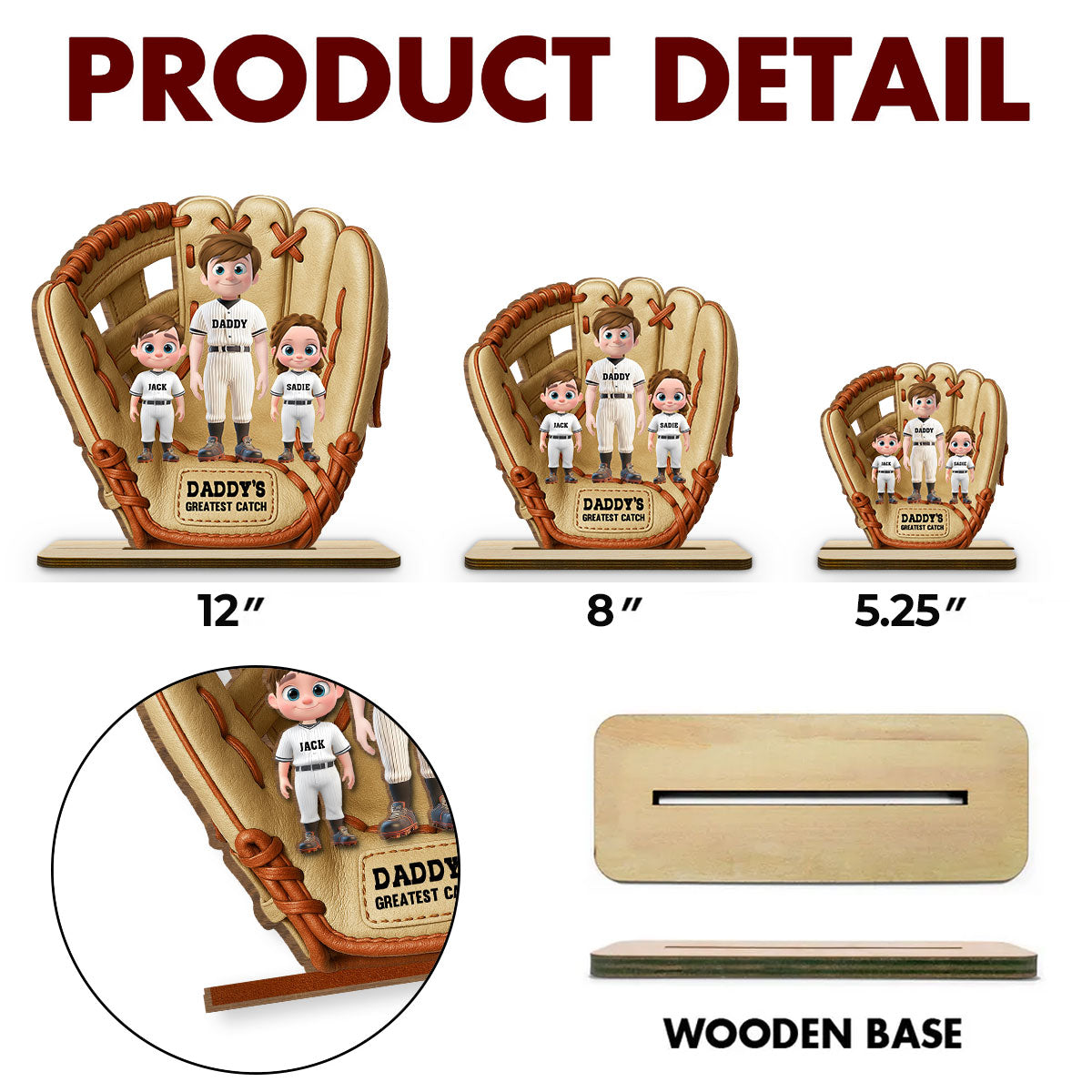 Custom Father's Day Decor, Gift for Dad & Grandpa • Daddy Team - Personalized 2-Layer Wood Plaque With Flat Base
