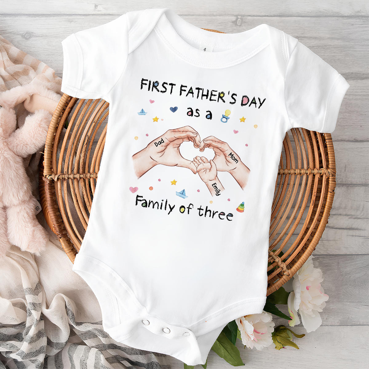 Family Of Three - Personalized Baby Onesie