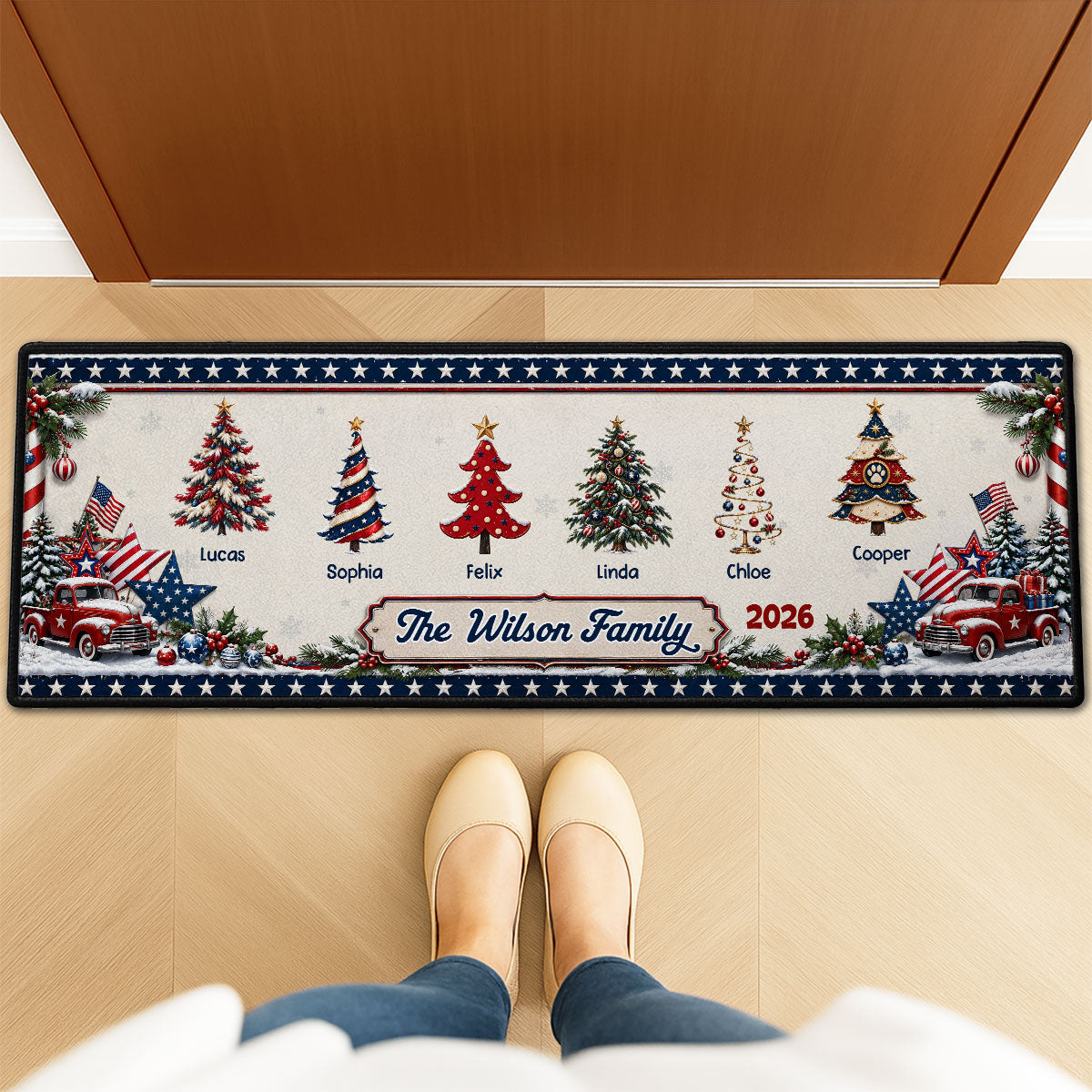 Custom Family Name Christmas Rug, Holiday Gift For Family Members • Christmas Family - Personalized Runner Rug